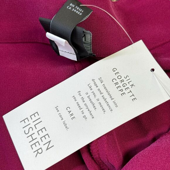 EILEEN FISHER Rhapsody 100% Silk Georgette L Crepe Straight Pant NWT MSRP 248 - Picture 9 of 11